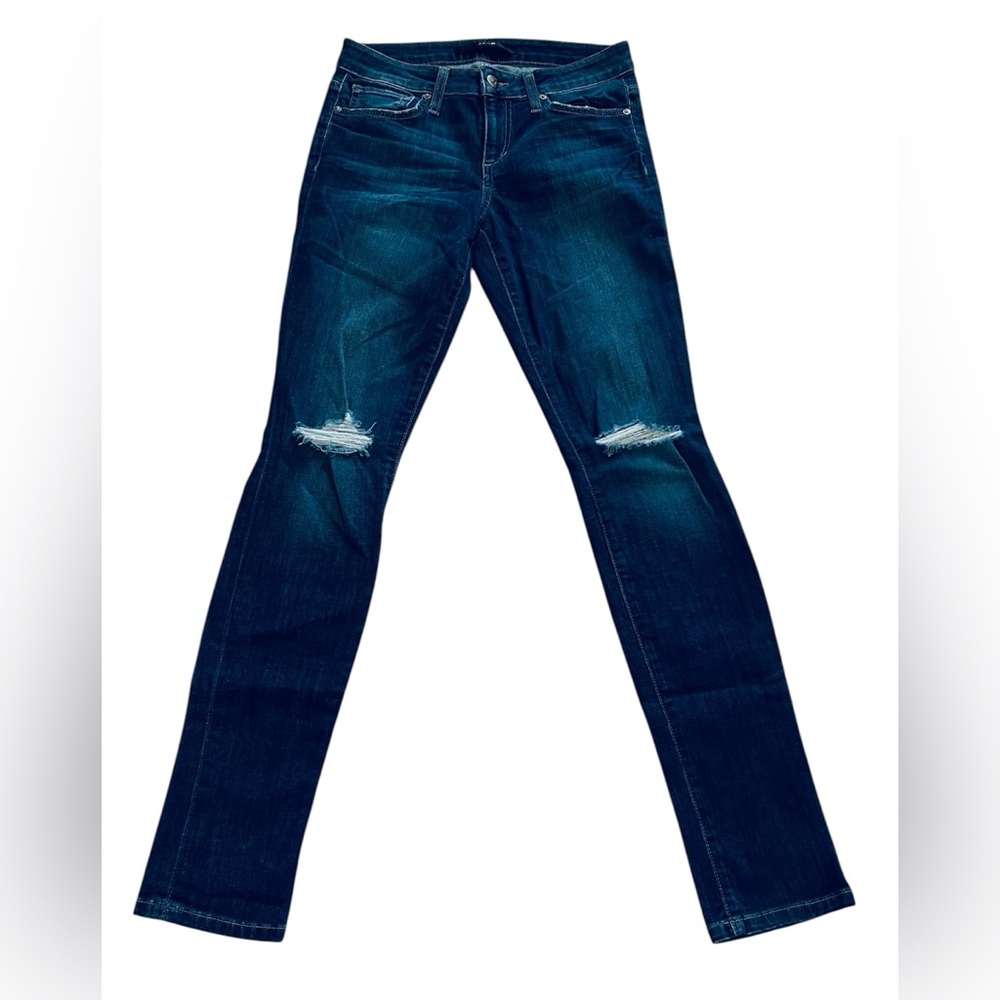 Joes Jeans Women’s 27 X 32 Blue The Skinny Mid Rise Distressed Stretch Denim